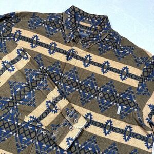 Woolrich Shirt Mens 2XL Brown Flannel Aztec Western Button Front Long Sleeve